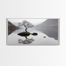 Lone Bonzai Tree On an Island Framed Canvas Print - Ready To Hang Wall Art - Wabi Sabi Landscape Painting - Japanese Style Wall Art