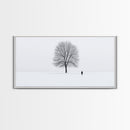 Solitude - Framed Canvas Print - Ready To Hang Wall Art - Winter Decor - Lone Tree In A Snow Covered Valley - Winter Landscape Painting