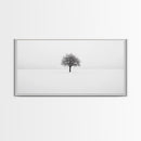 Footprints In the Snow Lead To a Lone Dead Tree - Framed Canvas Print - Ready To Hang Art - Moody Wall Art - Black and White Photography Print