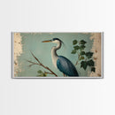 Funky Painting Print of a Blue Heron, Framed Canvas Print, Ready To Hang Wall Art, Great Blue Heron, Extra Large Bird Picture Painting