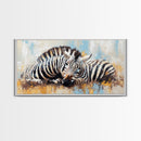 Zebra Having a Nap - Framed Canvas Print - Ready to Hang - Zebra Painting - Animal wall art - Safari Art
