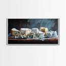 Oil Painting of Bleu Cheese Framed Canvas Print - Funky Kitchen Art - Ready To Hang - Painting For Kitchen - Eclectic Home Decor - Kitsch Kitchen