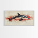Wabi Sabi Waves and Dolphin Canvas Print, Entryway Decor, Cute Dolphin Wall Hangings for Bathroom Decor, Sea Life Wall Art, Dolphin Painting