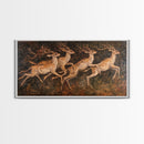 Deer In The Forest 19th Century Folk Art Style Canvas Print, Folk Art Oil Painting Print, Liminal Art, Abstract Painting Home Decor