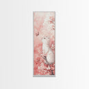 White Cat and Butterfly Canvas Print Light Pink Wall Art Cherry Blossom Painting Whimsical Art Bedroom Decor Gift Idea