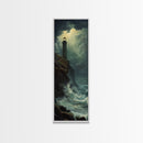 Nautical Landscape Painting Canvas Print, The Light House, Lighthouse Painting, Seascape Painting, Accent Piece, Tall Narrow Art, Skinny Art