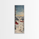 Snowy village painting peaceful Christmas scene framed canvas print, winter wonderland town, cozy holiday decor wall art gift idea