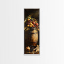 Still Life Oil Painting Print of Fruit and a Wine Barrel, Wine Room Art, Wine Cellar Art, Bar Decor, Tall Skinny Art, Skinny Vertical Art