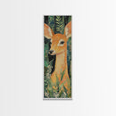 Canvas Print of Gentle Deer in Floral Forest, Boho Art, Whimsical Wall Art, Animal Decor, Tall Narrow Wall Art, Woodland Theme