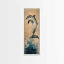 Framed Canvas Print Blue Dolphin Painting Coastal Nautical Wall Art, Beach-Inspired Above Bed Art, Boho Coastal Living Room Decor, Gift Him