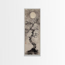 Canvas Print Moon and Tree Painting, Mystical Wabi Sabi Wall Art, Japanese-Inspired Rustic Decor, Above Bed Wall Art Gift Him