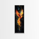 Radiant Phoenix in Flight Canvas Print, Framed Tall Wall Art, Unique Living Room Decor, Firebird Painting for Spiritual Art Lovers