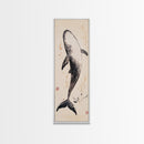 Minimalist Whale Ink Art Depicting Graceful Humpback Whale – Elegant Black and White Framed Canvas Print for Nautical or Coastal Decor