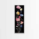 Vibrant Wildflower Watercolor Art - Framed Canvas Print with Black Background Featuring Colorful Poppy and Floral Scene
