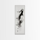 Tall Skinny Koi Fish Painting Print, Black and White Wabi Sabi Wall Art, Koi Fish Wall Decor, Japanese Style Elegant Artwork, Narrow Wall Art