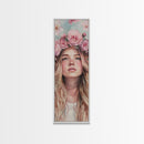 Floral Goddess Portrait Canvas Print Cherry Blossom Painting Feminine Art Bedroom Decor Light Pink Vertical Artwork Boho