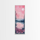 Moonlit Pink Forest Canvas Print, Moody Mountain Landscape Painting, Wildflower Rustic Vertical Wall Art, Cozy Living Room Decor