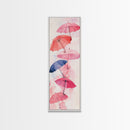 Vibrant Umbrellas Framed Canvas Print in Pink Orange Wall Art Style Perfect Whimsical Vertical Art for Dorm or Playful Decor