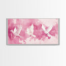White Dove Flight Canvas Print | Angel Art Prints | Light Pink Wall Art | Minimalist Bird Art | Whimsical Living Room Decor Wall Art
