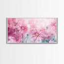 Wildflower Painting Canvas Print, Vibrant Daisy Wall Art with Light Pink Abstract Background, Whimsical Art for Bedroom Decor