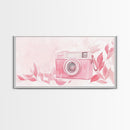 Retro Pink Camera Canvas Print | Whimsical Photography Wall Art | Light Pink Modern Decor | Unique Living Room Artwork | Gift Idea