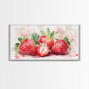 Strawberry Still Life Canvas Print - Bright Red Fruit Rustic Kitchen Art Food Review Artwork Light Pink Wall Art Rustic Decor
