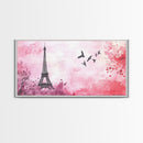 Eiffel Tower and Birds Canvas Print, Parisian Skyline Painting, Romantic Pink Wall Art, Whimsical French Decor, Guest Room Art