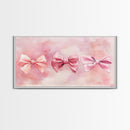 Bow Tie Trio Painting with Pink Orange Wall Art Aesthetic Framed Canvas Print, Whimsical Art Bedroom or Living Room Decor