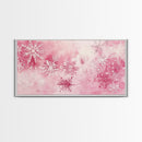 Winter Snowflake Motif with Pink Christmas Wall Art Aesthetic on Framed Canvas Print, Holiday Living Room or Bedroom Decor