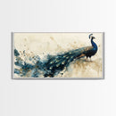 Stunning Peacock Art Framed Canvas Print, Bold Wildlife Wall Decor, Moody Nature Painting, Bedroom Above Sofa Art Gift Idea