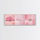 Trio of Elegant Fans Canvas Print, Minimalist Boho Pink Artwork, Oriental Fan Wall Art for Bedroom, Light Pastel Wall Decor Idea