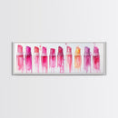 Vibrant Lipstick Shades Canvas Print, Pink Makeup Wall Art, Feminine Bedroom Decor, Whimsical Beauty Room Artwork Gift Idea