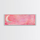 Crescent Moon Painting Canvas Print with Whimsical Starry Sky, Pink Wall Art for Living Room or Guest Room, Dreamy Decor