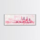 Makeup Art Canvas Print Featuring Lipstick and Nail Polish, Pink Abstract Wall Art for Bedroom or Bathroom Decor, Feminine Gift