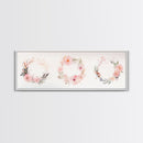 Wildflower Wreath Painting Framed Canvas Print in Pastel Pink and Green, Vertical Rustic Farmhouse Artwork, Botanical Gift Idea