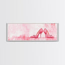 Light Pink Wall Art Framed Canvas Print Featuring Elegant High Heels, Feminine Bedroom Decor, Fashion Artwork Above Bed Idea