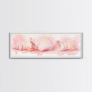 Shell Painting Framed Canvas Print Featuring Coastal Shells in Pastel Pink, Nautical Decor Idea, Horizontal Coastal Artwork