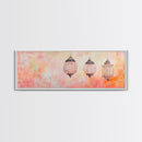Moroccan Lanterns Canvas Print Pink Orange Wall Art Boho Decor Rustic Living Room Artwork Horizontal Farmhouse Style Gift Idea