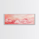 Pink Cloudscape Framed Canvas Print Light Pink Wall Art Above Sofa Horizontal Art Moody Sky Coastal Decor Gift Idea For Her Bedroom Art