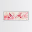 White Doves in Flight Artwork, Framed Canvas Print, Angelic Light Pink Wall Art, Whimsical Bedroom Decor, Feminine Spring Style