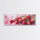 Framed Canvas Print of Bright Strawberry Botanical Prints in Pink for Rustic Kitchen Wall Art or Farmhouse Dining Room Decor