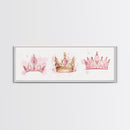 Framed Canvas Print of Elegant Crowns in Pink and Gold Perfect Gift Idea or Dorm Room Light Pink Wall Art with Royal Aesthetic