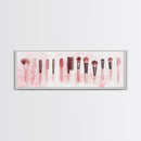 Framed Canvas Print of Makeup Brushes and Combs in Pink Ideal Gift Idea with Whimsical Art for Vanity or Beauty Room Wall Decor