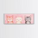 Framed Canvas Print of Whimsical Cat Portraits in Pink Shades Featuring Cute Wall Art for Pet Lovers’ Room or Playful Dorm Decor