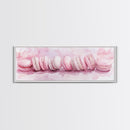 Whimsical Macarons Pink Wall Art Framed Canvas Print Extra Wide Horizontal Dessert Painting Food Review Kitchen Art