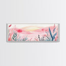 Wildflower Horizon Canvas Print, Light Pink Coastal Landscape Art, Panoramic Wall Art, Above Sofa Decor, Nature-Inspired Artwork