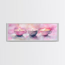 Candlelight Framed Canvas Print, Cozy Pastel Teacup Candles Art, Light Pink Wall Decor, Bedroom or Dining Room Whimsical Artwork