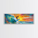 Surfer Riding Wave Canvas Print, Surf Wall Art, Coastal Decor, Nautical Painting, Colorful Art, Living Room Art, Gift Idea, Rustic Wall Art