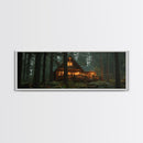 Warm Forest Cabin Framed Canvas Print, Rustic Decor Wall Art, Cozy Woodland Scene Painting, Moody Autumn Landscape, Living Room Art Piece