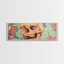 Skull Art with Wildflower Motif Framed Canvas Print, Botanical and Whimsical Wall Art Gift Idea, Rustic and Moody Decor Living Room Art